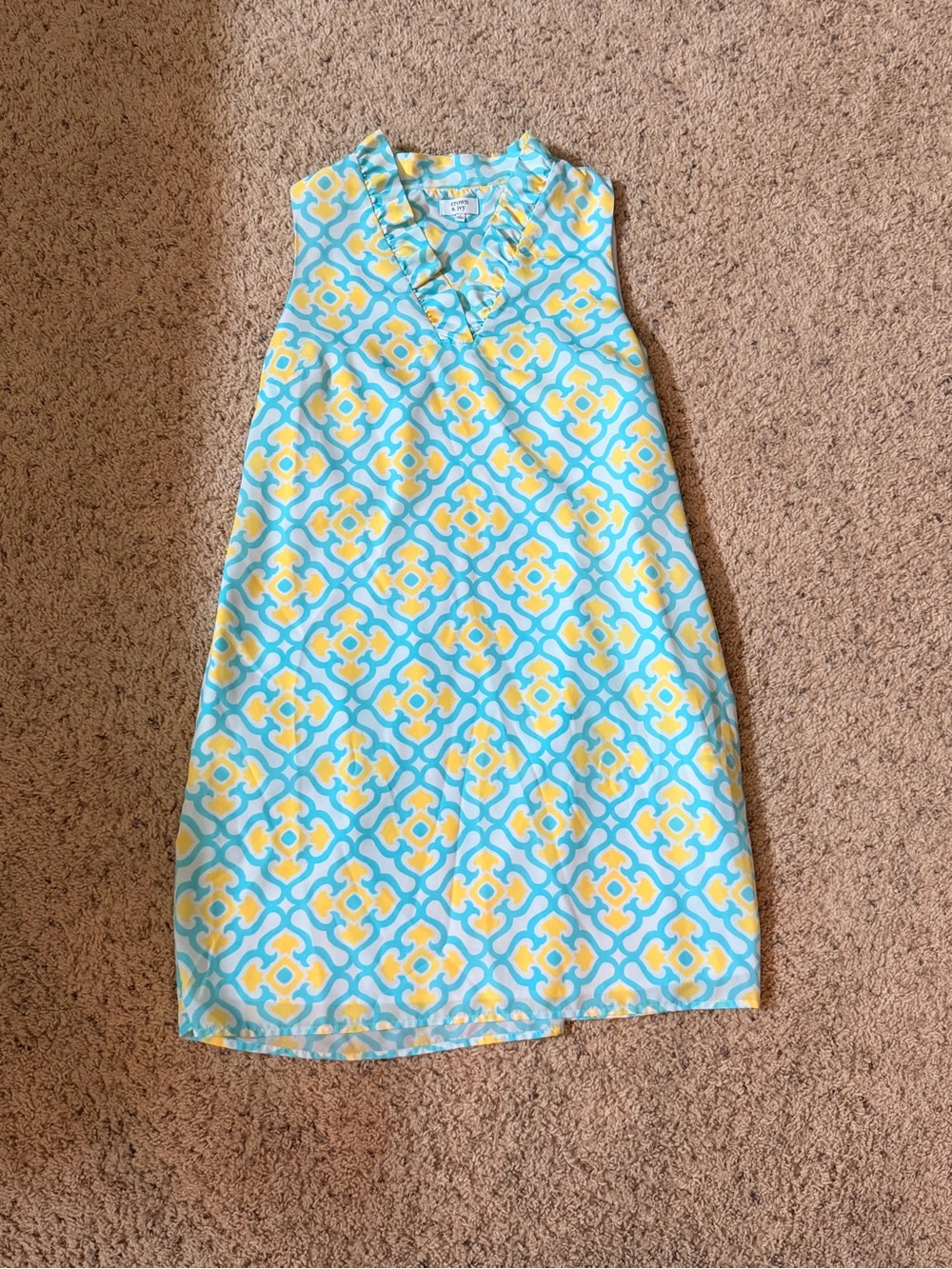 crown & ivy Blue and Yellow Sleeveless Mini sun Dress